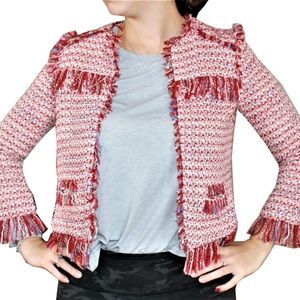 ZARA FRAYED TWEED FANTASY FRINGE BLAZER JACKET - S